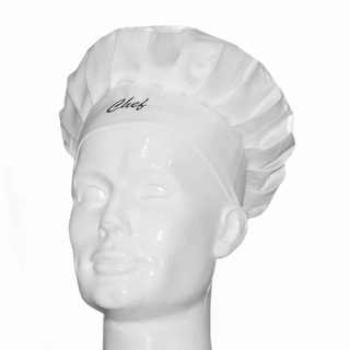 Kochmütze Küchenmütze Chefmütze, weiß mit Aufschrift CHEF, verstellbar mit Klettverschluß, Stoff, 1 Stück
