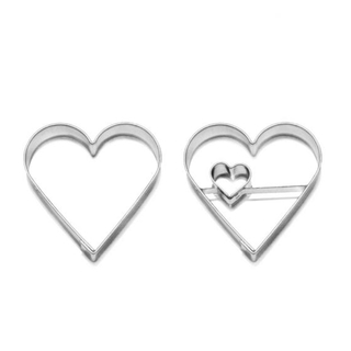 Ausstecher Ausstecherset Linzer Herz mit Mini-Herz exzentrisch + Herz, 2 teilig, 4 cm, Edelstahl