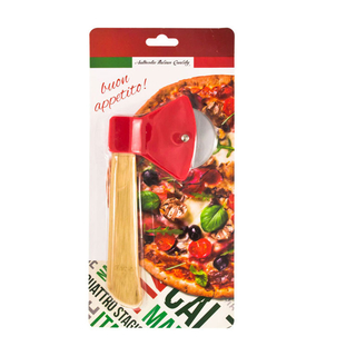 Pizzaschneider Pizzacutter Pizzaroller, originelles Design &ndash; Hackebeil, Edelstahl/Kunststoff/Bambus, ca. 21.5 x 10.5 x 1.5 cm, rot