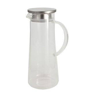 Glaskrug Wasserkaraffe Glaskanne Kühlschrankkrug, mit Griff, Borosilikatglas mit Edelstahldeckel, ca. 11 x 26.3 cm hitzebeständig