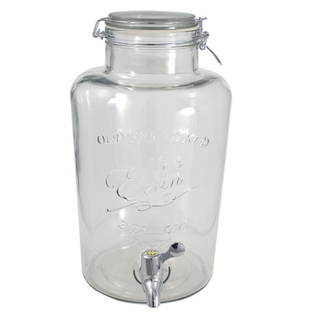 Getränkespender Bowlegefäß Wasserspender Retro BIG, Glas mit Schnappdeckel und Auslaufhahn, ca. 8 Liter, ca. Ø 21.5 x H 34 cm, farblos transparent
