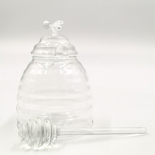 Honigglas Honigdose Honigpot Servierdose Honig, Bienenstock mit Glas-Honigheber, Glas, ca. 500 ml, ca. 10 x 13.5 cm