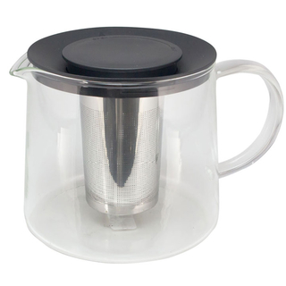 Teekanne Glasteekanne Glaskanne mit Edelstahleinsatz, hitzebeständigem Borosilikatglas, Einsatz Edelstahl rostfrei, ca. 1.5 l, Deckel Kunststoff schwarz