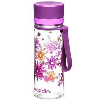 Trinkflasche AVEO 0.35l, Trinkflasche Outdoorflasche Wasserflasche mit Drehschnellverschluss auslaufsicher Kunststoff BPA-frei mit Decor Blumenmotiv ca. 0,35 l, beere