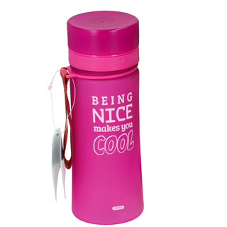 Trinkflasche Sportflasche Wasserflasche, Schraubdeckel, Being nice makes you cool, mit Siebeinsatz und Trageschlaufe, Kunststoff, ca. 500 ml, pink