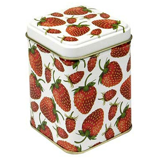 Dose Teedose Blechdose Gebäckdose Pralinendose Geschenkdose, Strawberrys, eckig, ca. 100 g, ca. 7.5 x 7.5 x 9.5 cm, 1 Stück