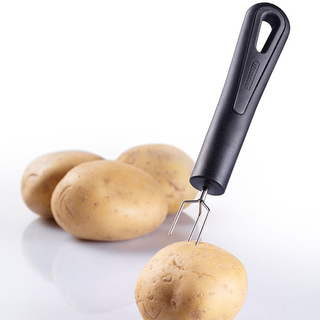 Pellkartoffelgabel Maiskolbenhalter Kartoffelspieß mit drei Dornen, Edelstahl/Kunststoff, ca. 15 cm, schwarz