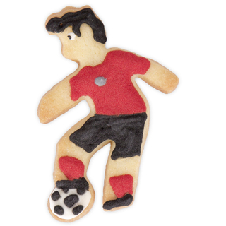 Ausstecher Fußballer Fußballspieler Keksausstecher Plätzchenform mit Prägung, ca. 6.5 cm, Edelstahl rostfrei