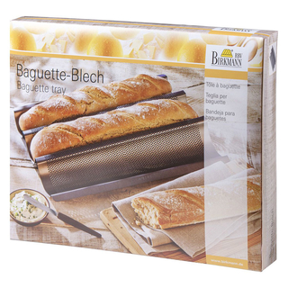 Baguette-Backblech Baguetteblech Baguettebackform mit Speziallochung 3er, 38,5x28cm mit hochwertiger Antihaftbeschichtung