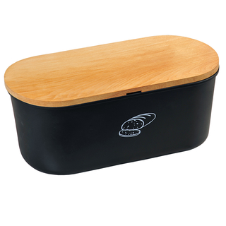 Brotkasten Brotbox mit Schneidbrett, schwarz matt oval, Melamin/Buche, BPA frei, ca. 34 x 18 x 14 cm