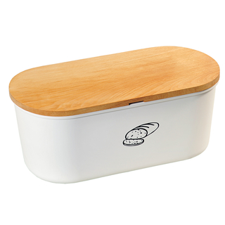Brotkasten Brotbox mit Schneidbrett, weiß matt, oval, Melamin/Buche, BPA frei - lebensmittelecht, ca. 34 x 18 x 14 cm, 1 Stück