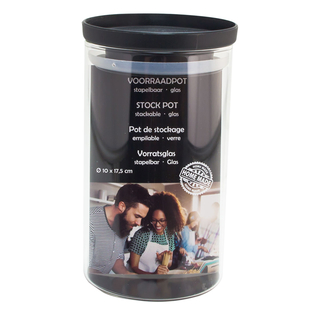 Vorratsdose Glasdose Aufbewahrungsglas mittel stapelbar, Glas mit schwarzem Kunststoffdeckel und Silikondichtungsring, ca.  9.5 x H 17 cm, ca. 1.0 l