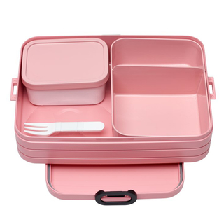 A Mepal Bentobox XL/groß mit Einsatz, nordic pink Lunchbox Brotdose,  Innendose und Gabel, Kunststoff BPA frei, ca. 1500 ml,