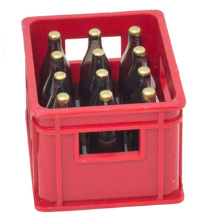 Flaschenöffner Bierflaschenöffner Kronkorkenöffner im witzigen Bierkastendesign, Kunststoff Metall, ca. 6 x 5 cm, rot