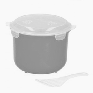 Mikrowellenreiskocher Reiskocher Reisschüssel mit Servierlöffel, 4 teiliges Set, Kunststoff lebensmittelecht,  Ø 18.5 x 15.5 cm, grau