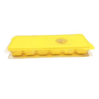 Eiswürfelform mit Deckel. Eiswürfelbereiter Ice Cube Maker, lebensmittelechter Kunststoff, Silikon, ca. 9 x 26 cm, gelb