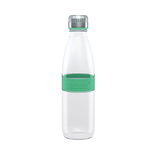 Glastrinkflasche Glasflasche Trinkflasche DREE mit Schutzhülle, 100% Auslaufsicher, Glas/Edelstahl/Neopren, ca. 6.5 x 26.5 cm, ca. 620 ml, türkisblau