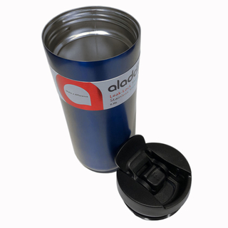 Thermobecher 0.47l, Edelstahlbecher Kaffeebecher doppelwandig vakuumisoliert auslaufsicher mit Sicherheitsverschluß, Edelstahl/BPA-freier Kunststoff, ca. Ø 7.4 x 22 cm, Volumen ca. 0.47 l, blau/schwarz