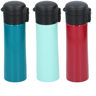 Trinkflasche Isolierflasche Vakuumflasche, doppelwandiger Edelstahl/Kunststoff/Silikon, ca. Ø 6.7 x 22.5 cm, Volumen ca. 0.35 l, hellblau/mint