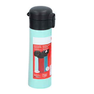Trinkflasche Isolierflasche Vakuumflasche, doppelwandiger Edelstahl/Kunststoff/Silikon, ca. Ø 6.7 x 22.5 cm, Volumen ca. 0.35 l, hellblau/mint