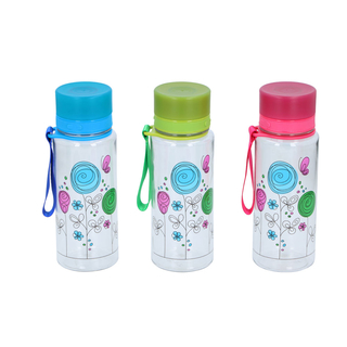 Trinkflasche Sportflasche Wasserflasche mit auslaufsicherem Drehverschluss und Blumenmotiv, Kunststoff, ca. Ø 7 cm x 18 cm, Volumen ca. 520 ml, grün