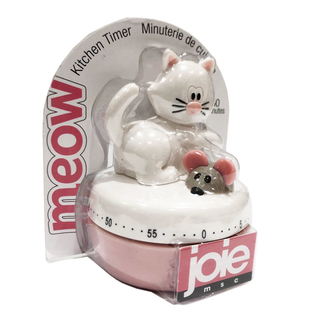 MSC Joies Kitty Kurzzeitwecker rosa, Eieruhr Küchentimer Küchenwecker, mechanisch, Katze mit Maus , 60 Minuten, Kunststoff, ca. 6 x 7.5 cm, weiß