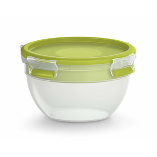 Salatbox Snackbox Lunchschüssel rund mit Einsatz und Dressingbehälter, 100 % dicht, Kunststoff, Ø ca. 15.5 x 9 cm, Volumen ca. 1 l, grün-transparent