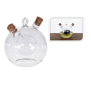Ölflasche Essigflasche 2 in 1, Kugel, Ölspender Essigspender, Glas, ca. 430 ml,ca. Ø 11 x 14 x 12 cm, Korkenverschluss