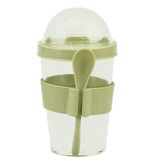 Joghurtbecher Snackpot Müslidose inklusive Löffel, hochwertiger Kunststoff BPA-frei, ca. Ø 8 x 16 cm , grün
