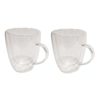Cappuccino Glas Thermoglas Teetasse mit Henkel, 2er Set, hitzebeständiges Borosilikatglas &ndash; doppelwandig,  ca. Ø 8 x 10 cm, Volumen ca. 0.27 l