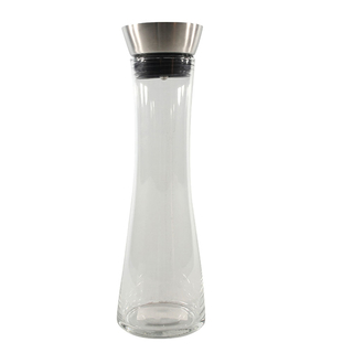 Glaskaraffe Wasserkaraffe mit automatischer Kippfunktion, hochwertiges Glas/Edelstahl/Kunststoff, Volumen ca. 1 l, Ø 9.3 x 34.5 cm