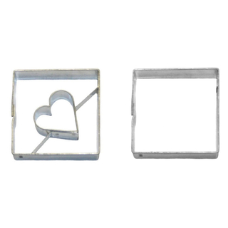 Ausstecher Ausstecherset Linzer Quadrat mit Herz klein + Quadrat , 2 teilig, ca. 3.6 cm, Edelstahl rostfrei