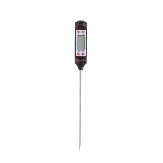 Digitales Bratenthermometer Fleischthermometer Grillthermometer, Kunststoff/Edelstahl, ca. Ø 2.5 x 23 cm, mit Schutzhülle, schwarz/rot