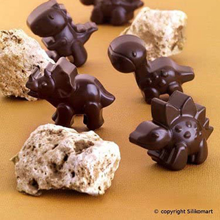 Pralinenform Schokoladenform Eiswürfelform Motiv: Dino, 100 % lebensmittelechtes Silikon, ca. ca. Größe mulde cm, braun, für ?Pralinen