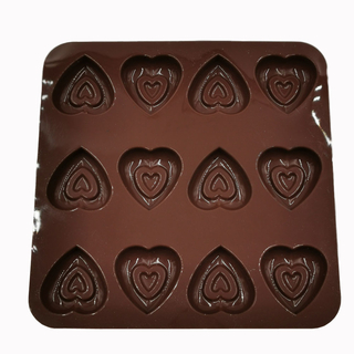 Pralinenform Schokoladenform Eiswürfelform Motiv: Herzen mit Herz, 100 % lebensmittelechtes Silikon, ca. ca. Größe mulde cm, braun, für 12 Pralinen, 1 Stück