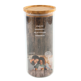 Vorratsglas Aufbewahrungsgefäß Vorratsdose, mit Bambusdeckel, hochwertiges Glas/Bambus, ca. 1.3 l, Ø 10 x H 22 cm