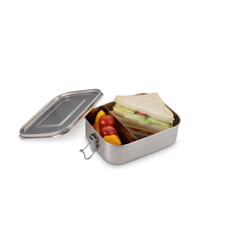 Lunchbox Brotdose Brotbüchse, mit Teiler und Silikondichtung, hochwertiger Edelstahl, ca. 17 x 13 x 6 cm, ca. 0.8 l