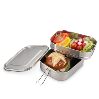 Lunchbox Brotdose Brotbüchse, eckig, hochwertiger Edelstahl, ca. 21 x 16 x 10 cm, ca. 1.25 + 1 l, doppelstöckig