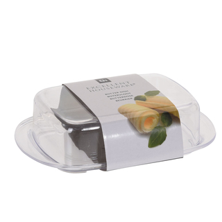 Butterdose Butterglocke Butterbehälter mit Deckel, Kunststoff, ca. 15.5 x 9 x 5 cm, weiß/klar