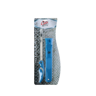 Filetiermesser Anglermesser Fischmesser mit Hülle, titannitrid-beschichteter Stahl/Kunststoff, ca. 35.5 x 3.5 x 1.5 cm, Schuppen-Muster, blau