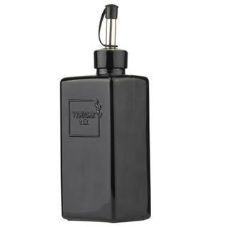 Essigflasche Essigspender mit Ausgießer, Glas/Edelstahl, Silikondichtung ca. 7 x 5 x 18.5 cm, Volumen ca. 250 ml, schwarz