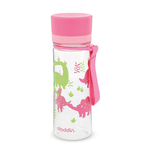 Trinkflasche AVEO 0.35l, Dino Outdoorflasche Wasserflasche mit Drehschnellverschluss auslaufsicher Kunststoff BPA-frei mit Decor ca. 0,35 l