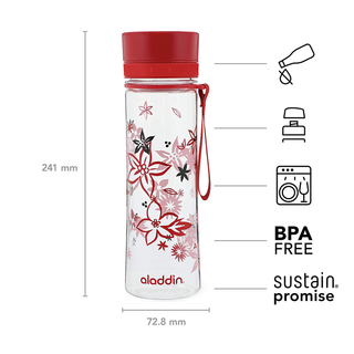 Trinkflasche AVEO 0.6 l, Outdoorflasche Wasserflasche mit Drehschnellverschluss auslaufsicher mit Grafik, BPA-freier Kunststoff, ca. Ø 7.3 x 24 cm, Volumen ca. 0.6 l, rot rosa mit Decor