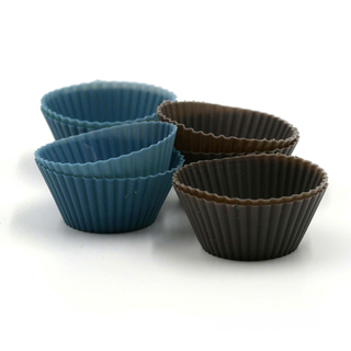 Muffinform Backförmchen Silikonmuffinformen, Set 8 teilig, Silikon, ca. Ø 7 x 3 cm, grau/blau/braun
