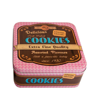Gebäckdose Keksdose Vorratsdose Cookies eckig, Blech, ca. 15.5 x 15.5 x 7 cm, pink