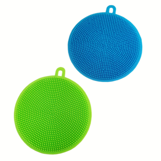 Silikonschwamm Reinigungsschwamm Spülschwamm 2tlg., 100% lebensmittelechtes Silikon, ca. Ø 10.5 x 1 cm, blau/grün