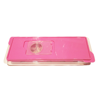 Eiswürfelform mit Deckel. Eiswürfelbereiter Ice Cube Maker, lebensmittelechter Kunststoff, Silikon, ca. 9 x 26 cm, pink