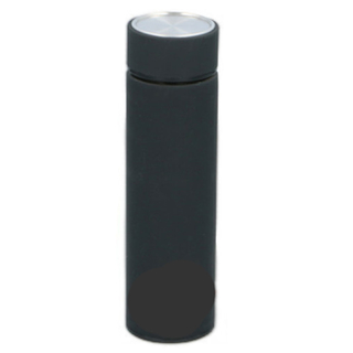 Isolierflasche Thermoflasche Trinkflasche mit Sieb, doppelwandiger Edelstahl, Softgrip-Oberfläche, Volumen ca. 400 ml, ca. Ø 6.5 x 22.7 cm, schwarz