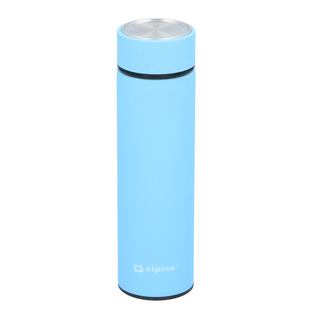 Isolierflasche Thermoflasche Trinkflasche mit Sieb, doppelwandiger Edelstahl, Softgrip-Oberfläche, Volumen ca. 400 ml, ca. Ø 6.5 x 22.7 cm, hellblau