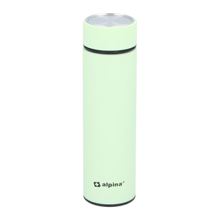 Isolierflasche Thermoflasche Trinkflasche mit Sieb, doppelwandiger Edelstahl, Softgrip-Oberfläche, Volumen ca. 400 ml, ca. Ø 6.5 x 22.7 cm, lindgrün